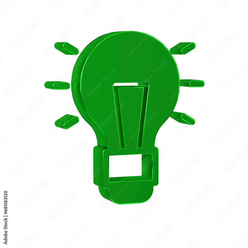 Poster Green Light bulb with concept of idea icon isolated on transparent background. Energy and idea symbol. Inspiration concept.