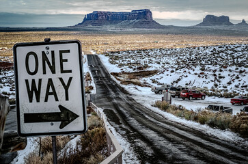 One way road sign at Monument Valley, Arizona Utah, United States of America