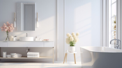 a bathroom with a white sink and a white tub and a mirrored medicine cabinet - obrazy, fototapety, plakaty