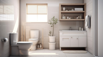 Fototapeta na wymiar a bathroom with a white sink and a white toilet