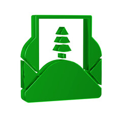 Green Envelope with christmas party invitation card icon isolated on transparent background. Merry Christmas and Happy New Year.