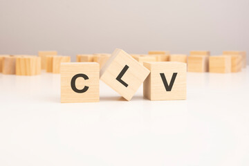 CLV word on wooden cube. environmental, Customer Lifetime Value. copy space