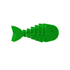 Green Fish skeleton icon isolated on transparent background. Fish bone sign.