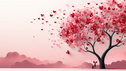 Romantic flourishing, Hearts on a delicate canvas, an enchanting composition for celebrating Valentines Day, with copy space.