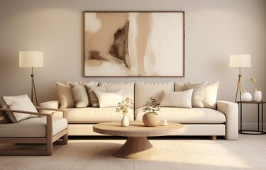 A Cozy Living Room with Stylish Furniture and a Captivating Wall Painting