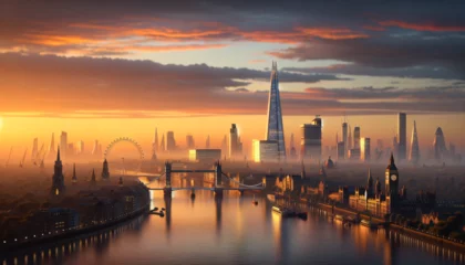 Fototapete Tower Bridge Golden Dawn Over London Skyline