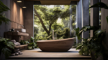 A bathroom oasis features a rainfall shower and a deep soaking tub