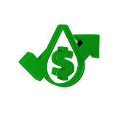 Green Oil price increase icon isolated on transparent background. Oil industry crisis concept.