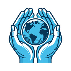 Two hands hold the globe Earth. Concept of caring for the Earth. Vector illustration