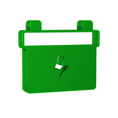 Green Car battery icon isolated on transparent background. Accumulator battery energy power and...
