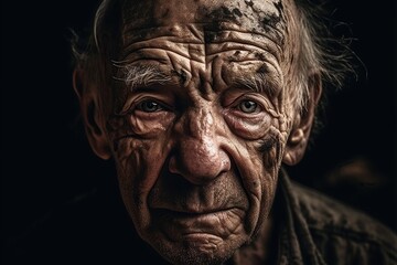 scary face of old man full of scars