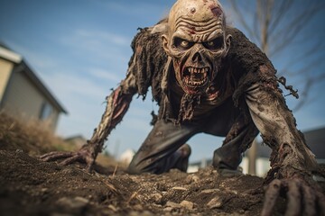 Fototapeta na wymiar Realistic scary zombie on a background - close up