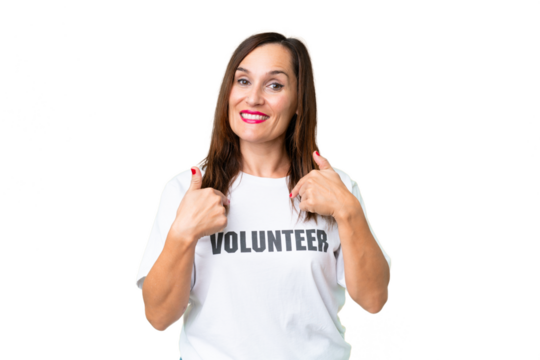 Middle age volunteer woman over isolated chroma key background with surprise facial expression