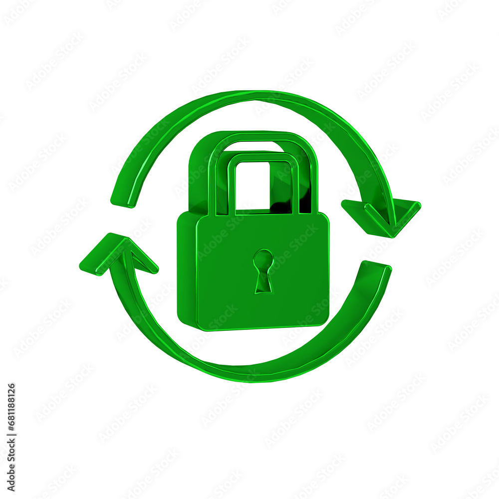 Sticker Green Lock icon isolated on transparent background. Padlock sign. Security, safety, protection, privacy concept.