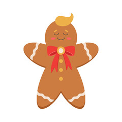 Fototapeta premium Christmas gingerbread with a red ribbon around the neck and cream. Winter holiday element.