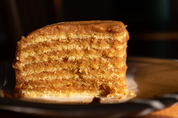 Seven layer caramel cake close up