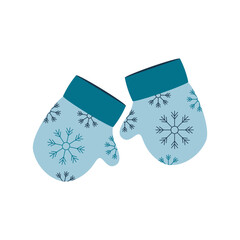 Christmas gloves with a pattern of snowflakes. Winter holiday element.