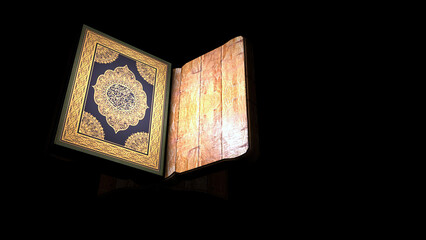 Illustrative image resulting from a 3D rendering of the object of the holy Qur'an placed on a folding table