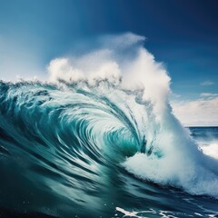 Obraz premium Dynamic Movement: Crashing Wind Wave Splashing on Aqua Beach