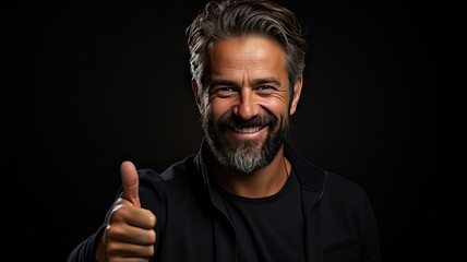 Empowering Success. Middle-Aged Man Exhibiting Confidence and Positivity on an Empty Background, Inspiring Ideas and Achieving Triumph
