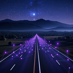 Starry Night Sky over Illuminated Mountain Landscape