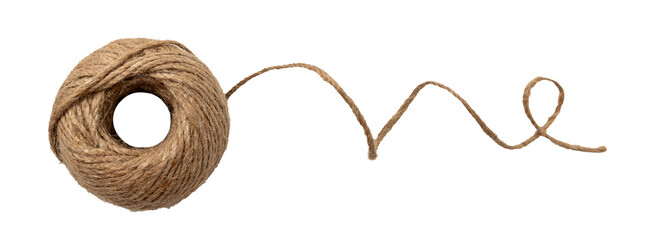 A ball of scourge rope on a white background. Thread isolate. Jute rope