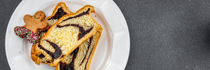 christmas cake chocolate layer gingerbread cookie sweet dessert holiday baking treat new year and christmas celebration meal food snack on the table copy space food background rustic top view