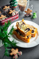 christmas cake chocolate layer gingerbread cookie sweet dessert holiday baking treat new year and christmas celebration meal food snack on the table copy space food background rustic top view