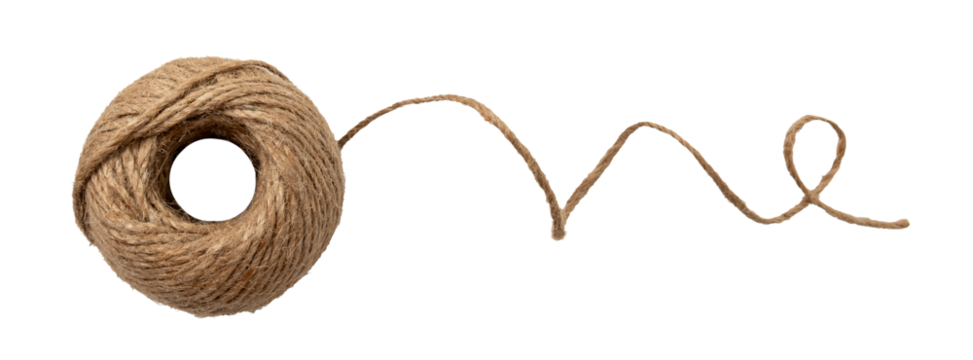 A ball of scourge rope on a white background. Thread isolate. Jute rope