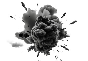 Cloud of black smoke after an explosion isolated on transparent background, png
