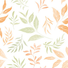 Floral seamless pattern. Branch with leaves gentle autumnal texture. Flourish nature summer garden textured leaves background