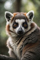 Naklejka na ściany i meble Portrait of Lemur Catta in forest. Ai Generative