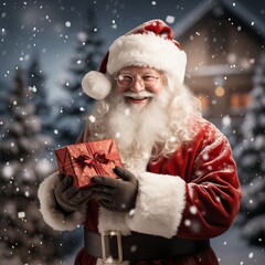 Santa Claus With Gift At Outside of the House