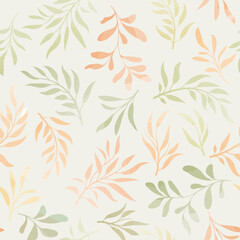 Autumn leaves seamless pattern. Season floral line art sketch drawn flourish autumnal texture. Fall leaf nature icon white vector background.