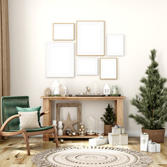 Frame mockup in living room interior Christmas