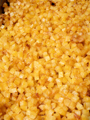 Cubed and fried potatoes served as a side dish at an event