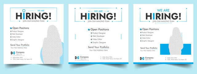 We are hiring job vacancy for social media post banner design template with red color. We are hiring ajob vacancy for a square web banner designer. Employee vacancy announcement. Illustration isolated