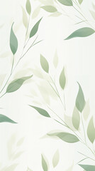 Leafy wallpaper with some leaves on it, in the style of minimalist line drawings, light silver and light green, soft edges, minimalist painter, minimalist outlines