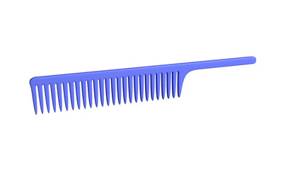 Blue comb with handle. Accessory in cartoon style. A tool for a hairdresser. 3d rendering