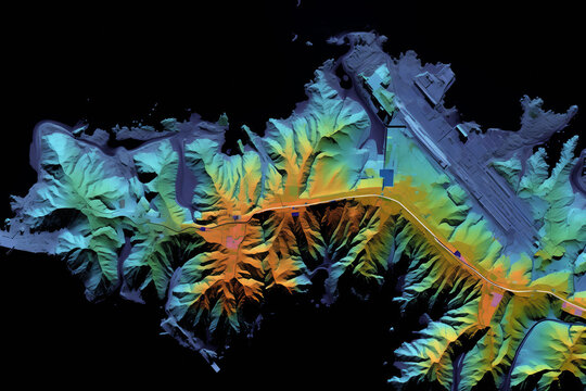 GIS lidar map 3D, Model land surface product made after processing aerial data from drone