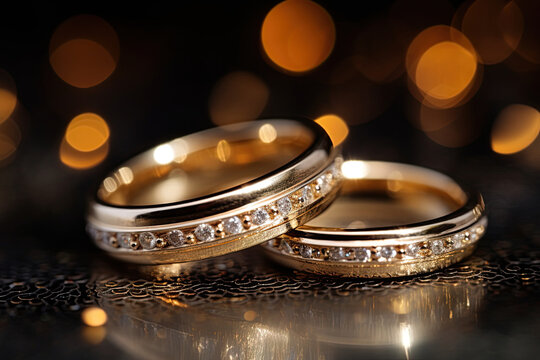 Wedding rings. Closeup macro image. Generative Ai