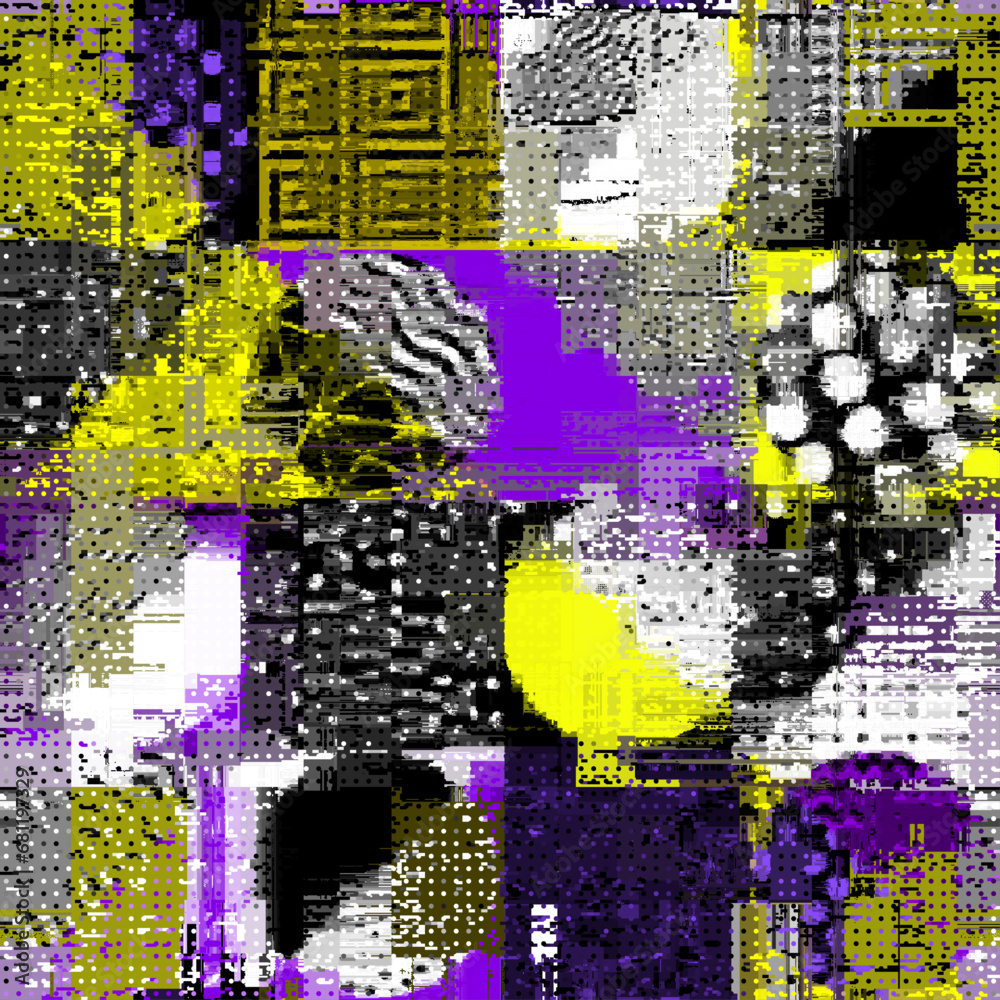 Poster Vector image with imitation of grunge datamoshing texture. Retro risograph texture.