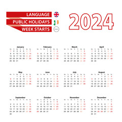 Calendar 2024 in English language with public holidays the country of Ireland in year 2024.