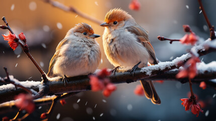 Birds in winter. Generative AI