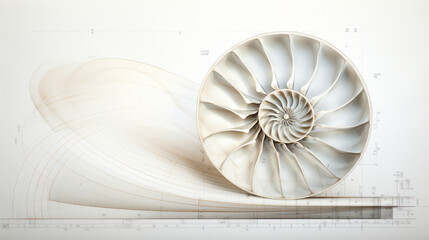 Nautilus spiral fibonacci pencil drawing, wallpaper - obrazy, fototapety, plakaty
