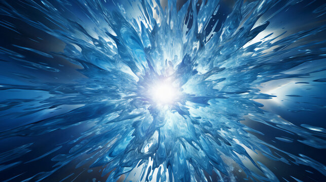 Abstract explosion of ice and water from the center design, background