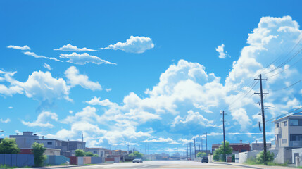 Landscape town, sky blue background
