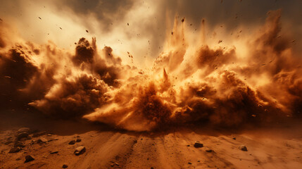 Abstract sand storm, sand explosion, brown background - obrazy, fototapety, plakaty
