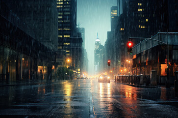 heavy rain on urban landscape background © lmot11