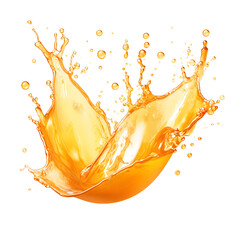 Orange juice splash isolated on transparent background, fruit juice crown splash wave swirl with...